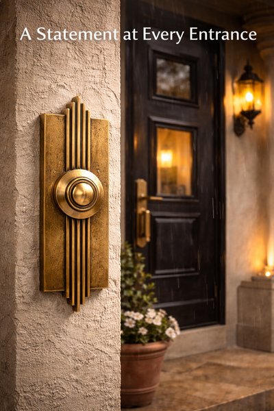 Handmade Antique Brass Doorbell Button, Art Deco Entry Hardware, Luxury Front Door Statement Piece