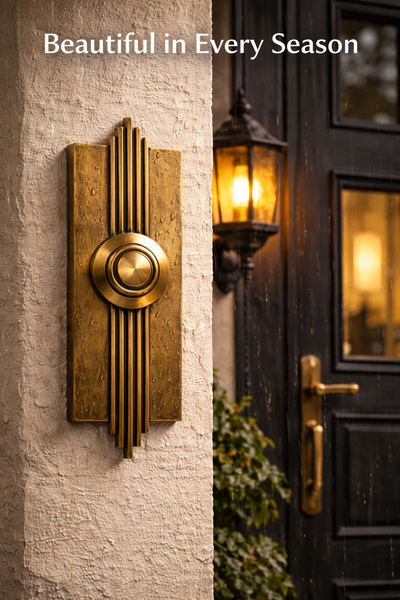 Handmade Antique Brass Doorbell Button, Art Deco Entry Hardware, Luxury Front Door Statement Piece