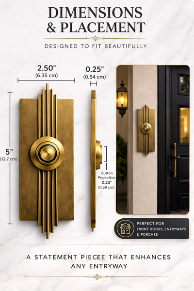 Handmade Antique Brass Doorbell Button, Art Deco Entry Hardware, Luxury Front Door Statement Piece