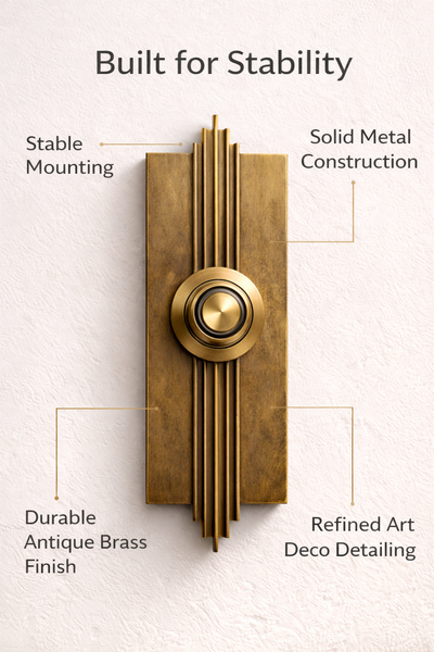 Handmade Antique Brass Doorbell Button, Art Deco Entry Hardware, Luxury Front Door Statement Piece