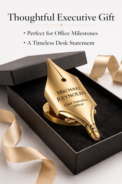 Personalized Brass Desk Plaque, Custom Executive Name Plate, Engraved Fountain Pen Nib Desk Sign, Office Desk Gift