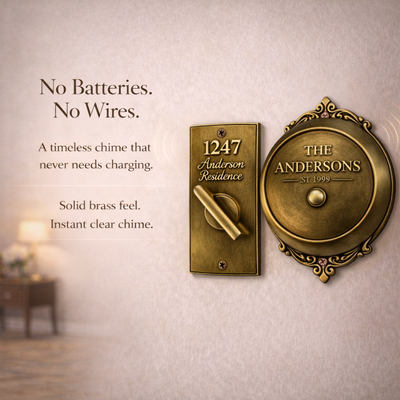 Custom Handmade Brass Twist Bell, Hand Engraved Door Bell, Personalized Vintage Mechanical Bell, Custom Name Logo Design