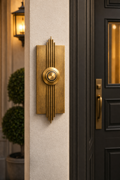 Handmade Antique Brass Doorbell Button, Art Deco Entry Hardware, Luxury Front Door Statement Piece