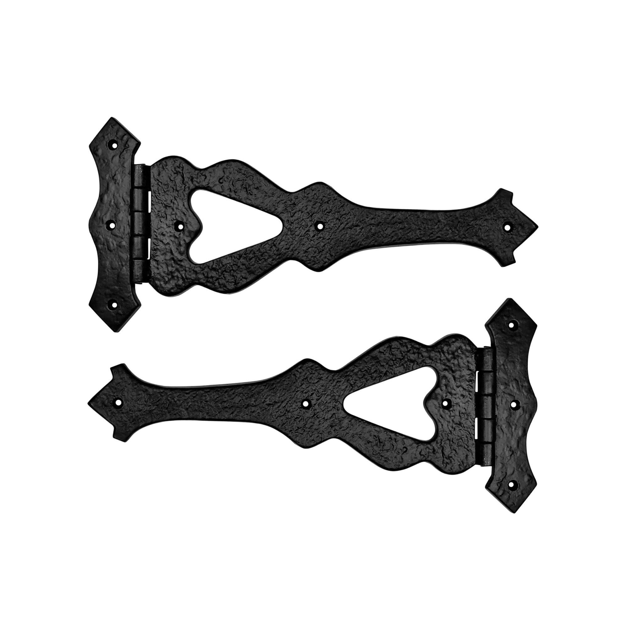 Black Antique Iron T Hinge Set - 2 Piece Gate Hinges for Wooden and Metal Fences, Doors, Cabinets - Black Powder Coated Finish