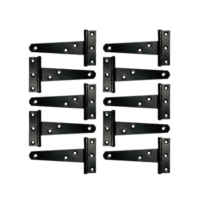 T-Hinge Heavy Duty Gate Hinges for Wooden and Metal Fences, Doors, Cabinets - Set of 10 Pieces - Black Powder Coated