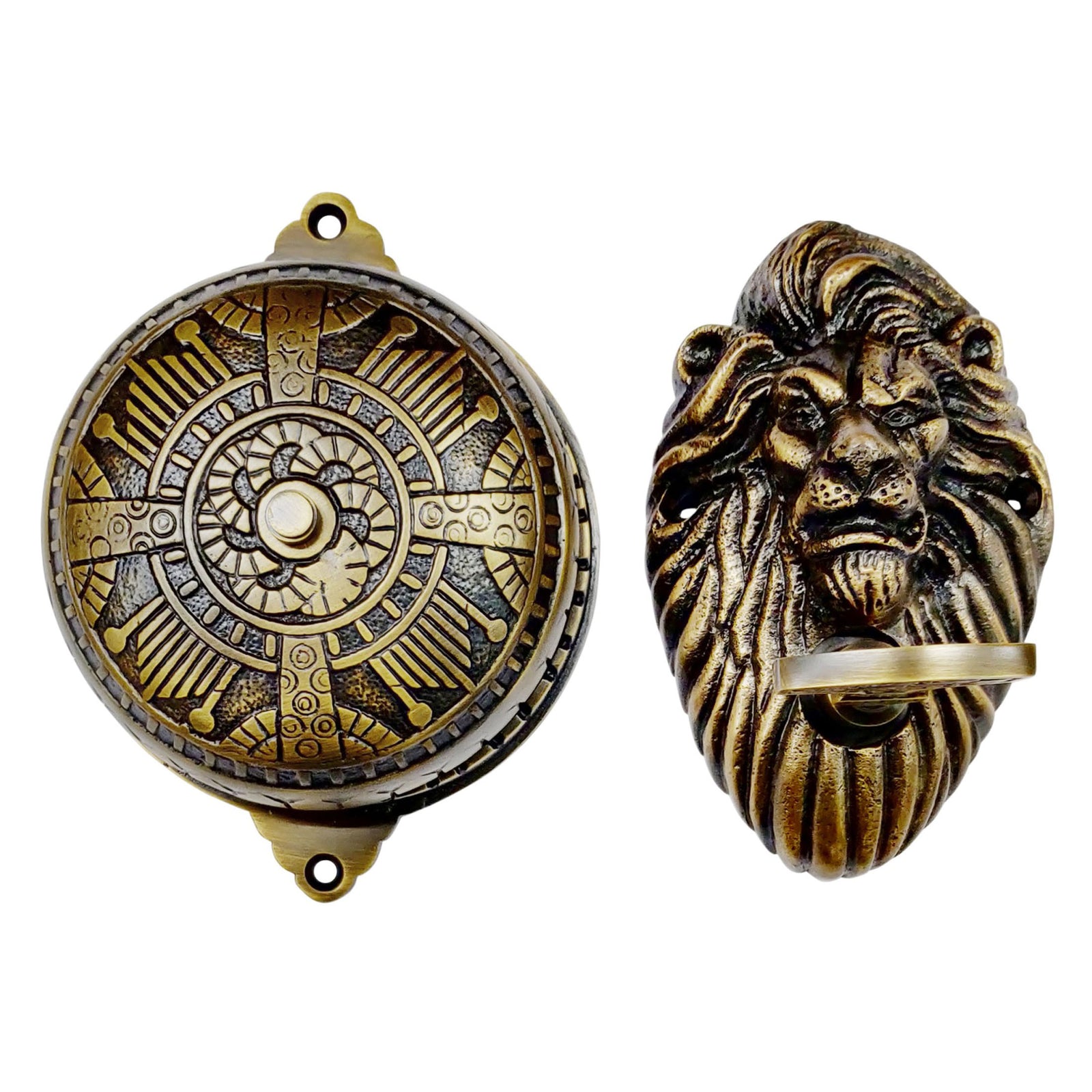 Vintage Twist Bell with Key Plate – Brass Twist Calling Bell – Hand Turn Doorbell - Old Fashioned Door Bell - Antique Brass