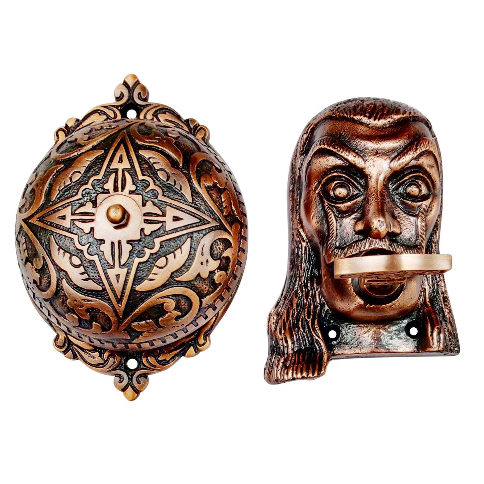 Vintage Twist Bell with Key Plate – Brass Twist Calling Bell – Hand Turn Doorbell - Old Fashioned Door Bell - Antique Copper