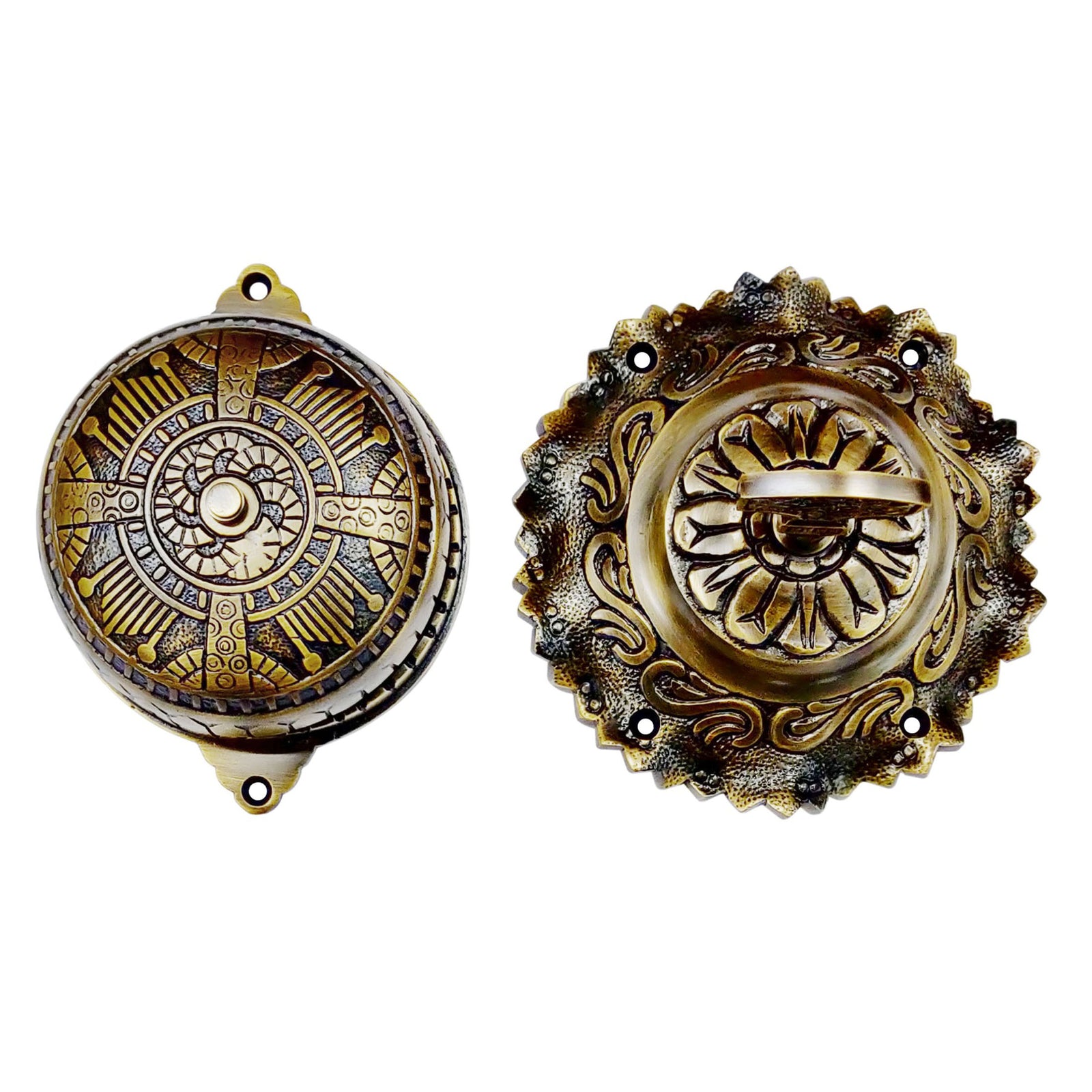 Vintage Twist Bell with Key Plate – Brass Twist Calling Bell – Hand Turn Doorbell - Old Fashioned Door Bell - Antique Brass