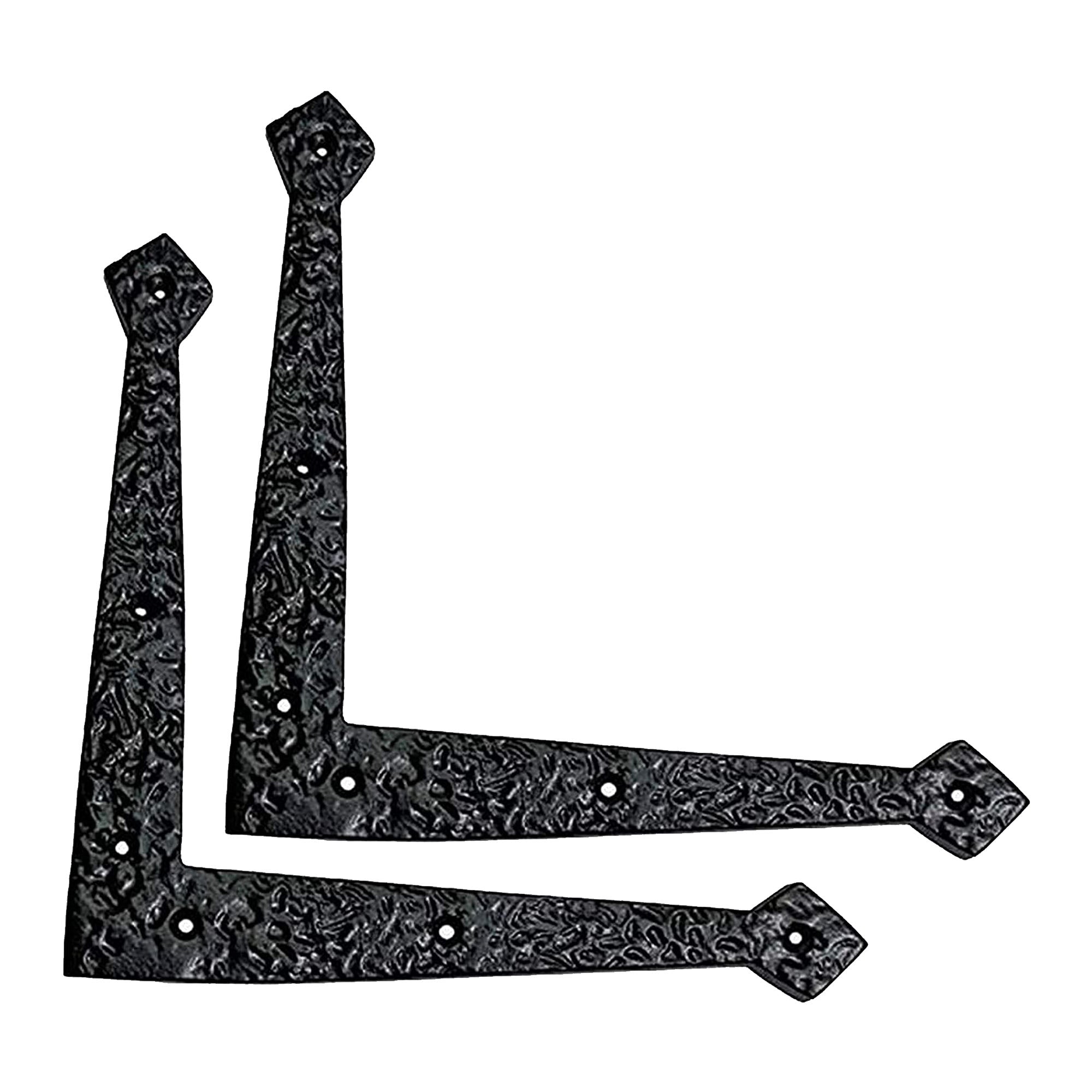 204mm Black Antique Iron Dummy Corner Door Strap/L-Bracket Set  - Black Powder Coated