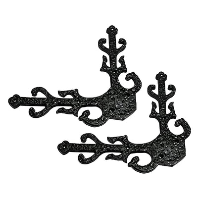 217mm Decorative Black Antique Iron Dummy Corner Door Strap/L-Bracket Set  - Black Powder Coated