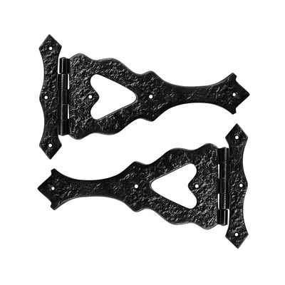 Black Antique Iron T Hinge Set - 2 Piece Gate Hinges for Wooden and Metal Fences, Doors, Cabinets - Black Powder Coated Finish