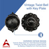 Vintage Twist Bell with Key Plate – Brass Twist Calling Bell – Hand Turn Doorbell - Old Fashioned Door Bell - Antique Black