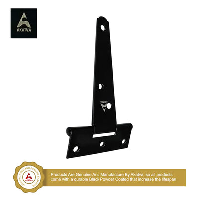 T-Hinge Heavy Duty Gate Hinges for Wooden and Metal Fences, Doors, Cabinets - Set of 10 Pieces - Black Powder Coated