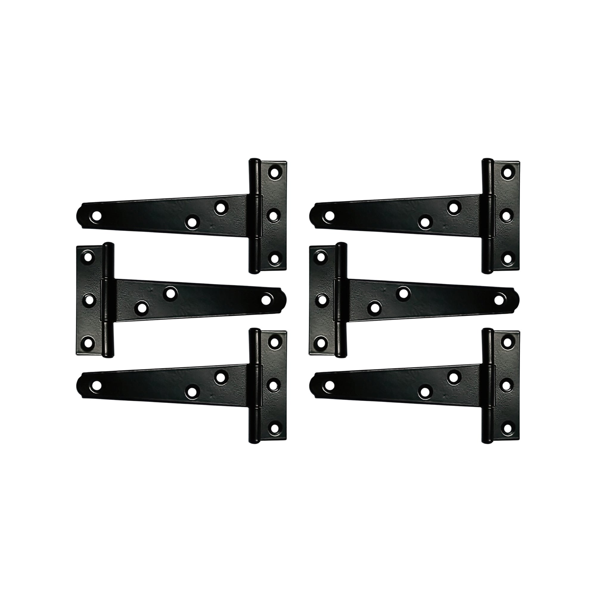 T-Hinge Heavy Duty Gate Hinges for Wooden and Metal Fences, Doors, Cabinets - Set of 6 Pieces - Black Powder Coated
