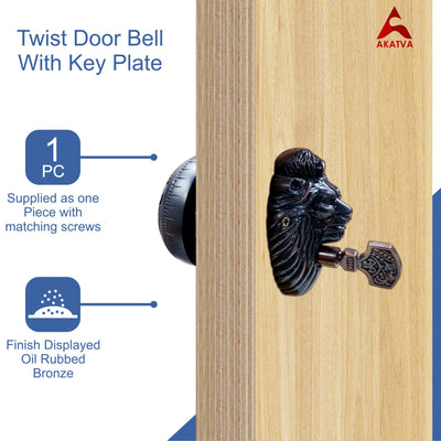 Vintage Twist Bell with Key Plate – Brass Twist Calling Bell – Hand Turn Doorbell - Old Fashioned Door Bell - Oil Rubbed Bronze
