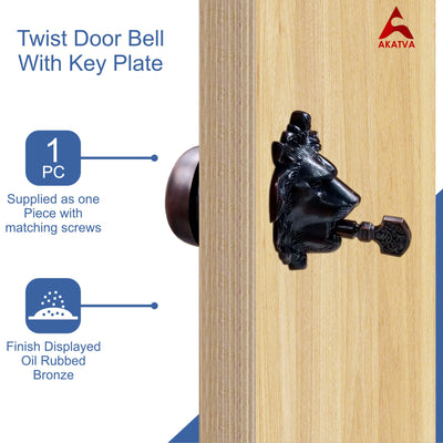 Vintage Twist Bell with Key Plate – Brass Twist Calling Bell – Hand Turn Doorbell - Old Fashioned Door Bell - Oil Rubbed Bronze