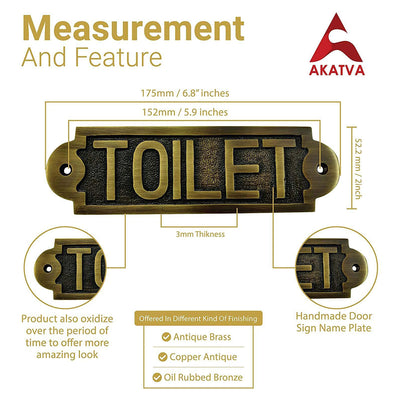 "Toilet" Brass Door Sign Plaque - Antique Brass Finish