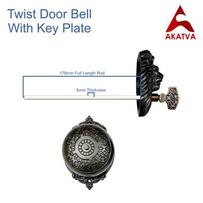 Vintage Twist Bell with Key Plate – Brass Twist Calling Bell – Hand Turn Doorbell - Old Fashioned Door Bell - Oil Rubbed Bronze