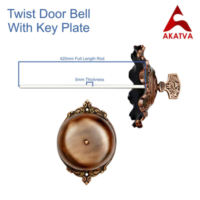 Vintage Twist Bell with Key Plate – Brass Twist Calling Bell – Hand Turn Doorbell - Old Fashioned Door Bell - Antique Copper