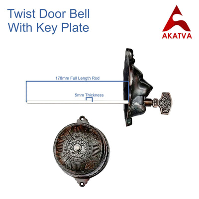 Vintage Twist Bell with Key Plate – Brass Twist Calling Bell – Hand Turn Doorbell - Old Fashioned Door Bell - Oil Rubbed Bronze