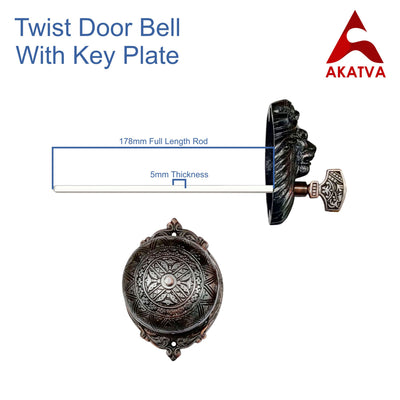 Vintage Twist Bell with Key Plate – Brass Twist Calling Bell – Hand Turn Doorbell - Old Fashioned Door Bell - Oil Rubbed Bronze