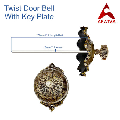 Vintage Twist Bell with Key Plate – Brass Twist Calling Bell – Hand Turn Doorbell - Old Fashioned Door Bell - Antique Brass