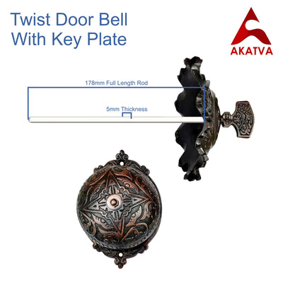 Vintage Twist Bell with Key Plate – Brass Twist Calling Bell – Hand Turn Doorbell - Old Fashioned Door Bell - Oil Rubbed Bronze