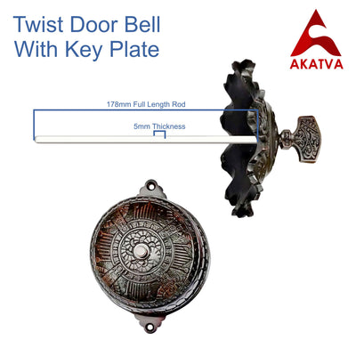 Vintage Twist Bell with Key Plate – Brass Twist Calling Bell – Hand Turn Doorbell - Old Fashioned Door Bell - Oil Rubbed Bronze