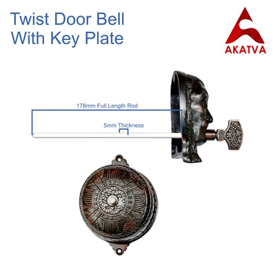 Vintage Twist Bell with Key Plate – Brass Twist Calling Bell – Hand Turn Doorbell - Old Fashioned Door Bell - Oil Rubbed Bronze