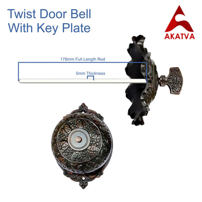 Vintage Twist Bell with Key Plate – Brass Twist Calling Bell – Hand Turn Doorbell - Old Fashioned Door Bell - Oil Rubbed Bronze