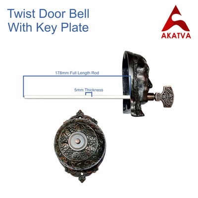 Vintage Twist Bell with Key Plate – Brass Twist Calling Bell – Hand Turn Doorbell - Old Fashioned Door Bell - Oil Rubbed Bronze