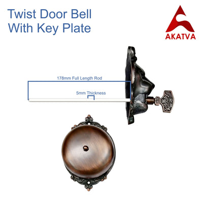 Vintage Twist Bell with Key Plate – Brass Twist Calling Bell – Hand Turn Doorbell - Old Fashioned Door Bell - Oil Rubbed Bronze