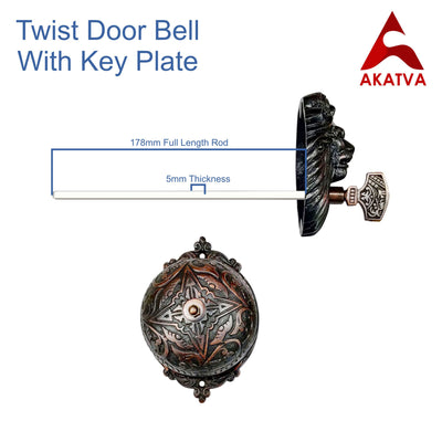 Vintage Twist Bell with Key Plate – Brass Twist Calling Bell – Hand Turn Doorbell - Old Fashioned Door Bell - Oil Rubbed Bronze