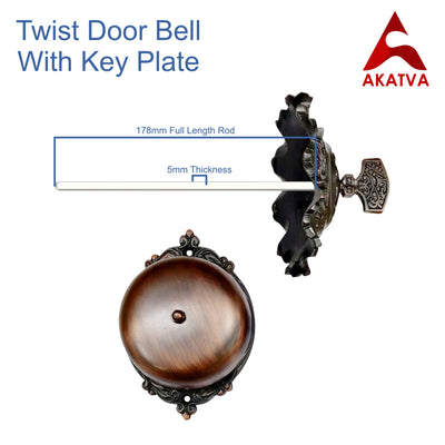 Vintage Twist Bell with Key Plate – Brass Twist Calling Bell – Hand Turn Doorbell - Old Fashioned Door Bell - Oil Rubbed Bronze