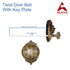 Vintage Twist Bell with Key Plate – Brass Twist Calling Bell – Hand Turn Doorbell - Old Fashioned Door Bell - Antique Brass