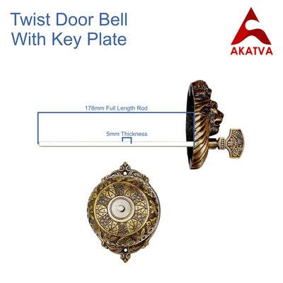 Vintage Twist Bell with Key Plate – Brass Twist Calling Bell – Hand Turn Doorbell - Old Fashioned Door Bell - Antique Brass