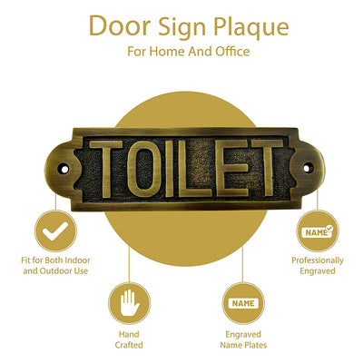 "Toilet" Brass Door Sign Plaque - Antique Brass Finish