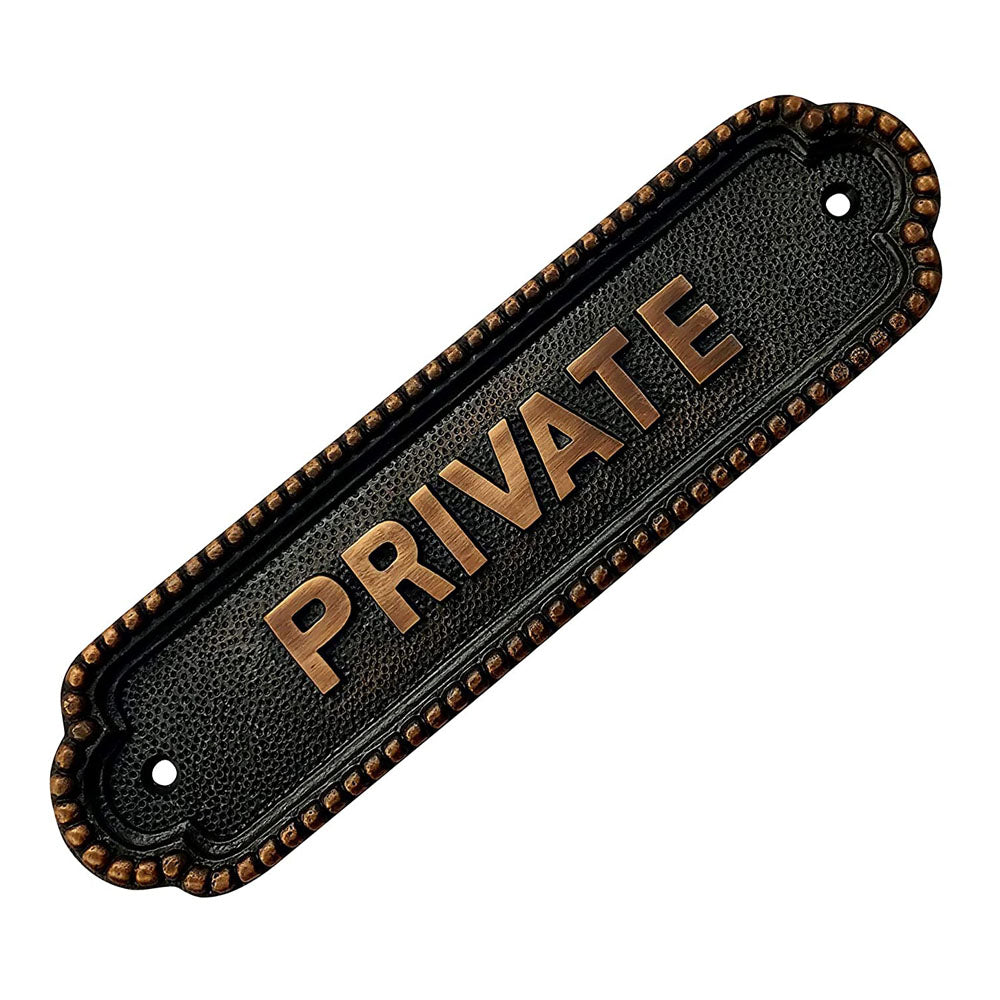 "Private" Brass Door Sign Plaque - Antique Copper Finish