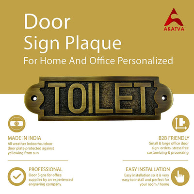 "Toilet" Brass Door Sign Plaque - Antique Brass Finish