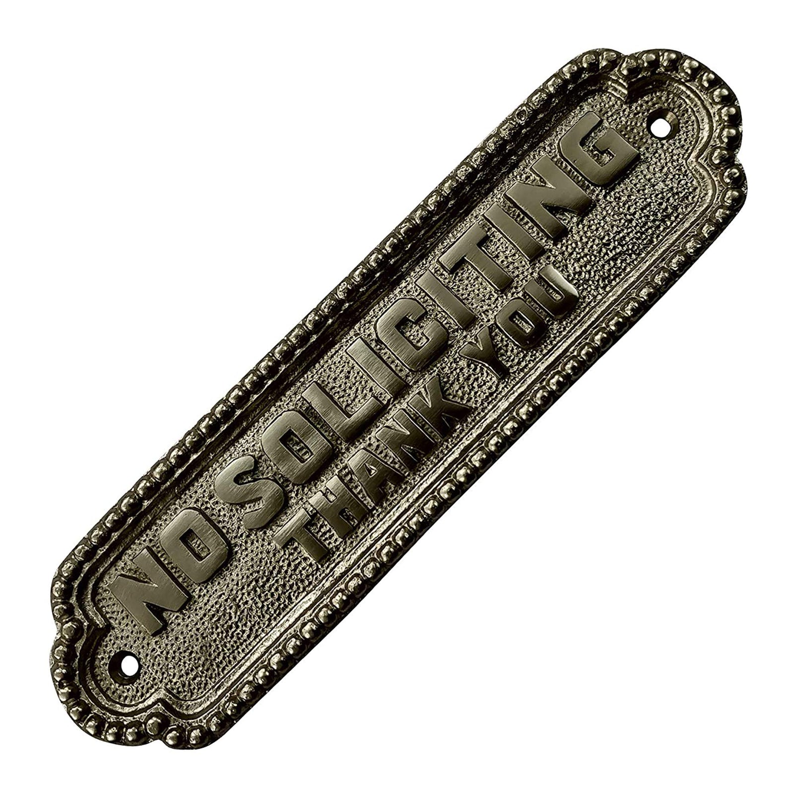 "No Soliciting Thank You" Brass Door Sign Plaque - Satin Nickel