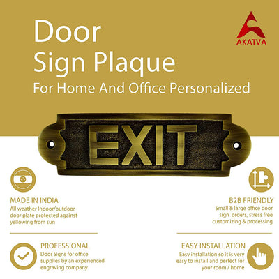 "Exit" Brass Door Sign Plaque - Antique Brass Finish
