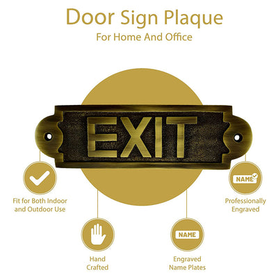 "Exit" Brass Door Sign Plaque - Antique Brass Finish