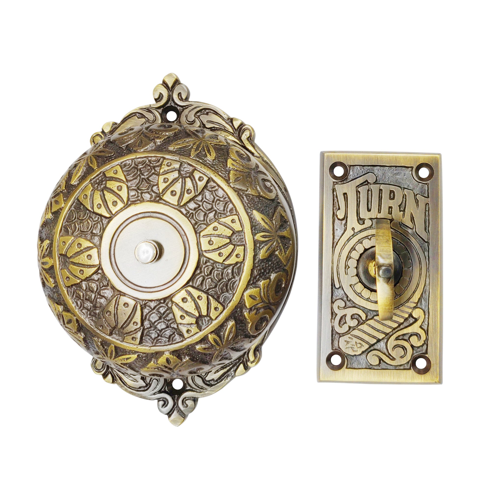 Brass Vintage Twist Bell with Key Plate – Antique Brass