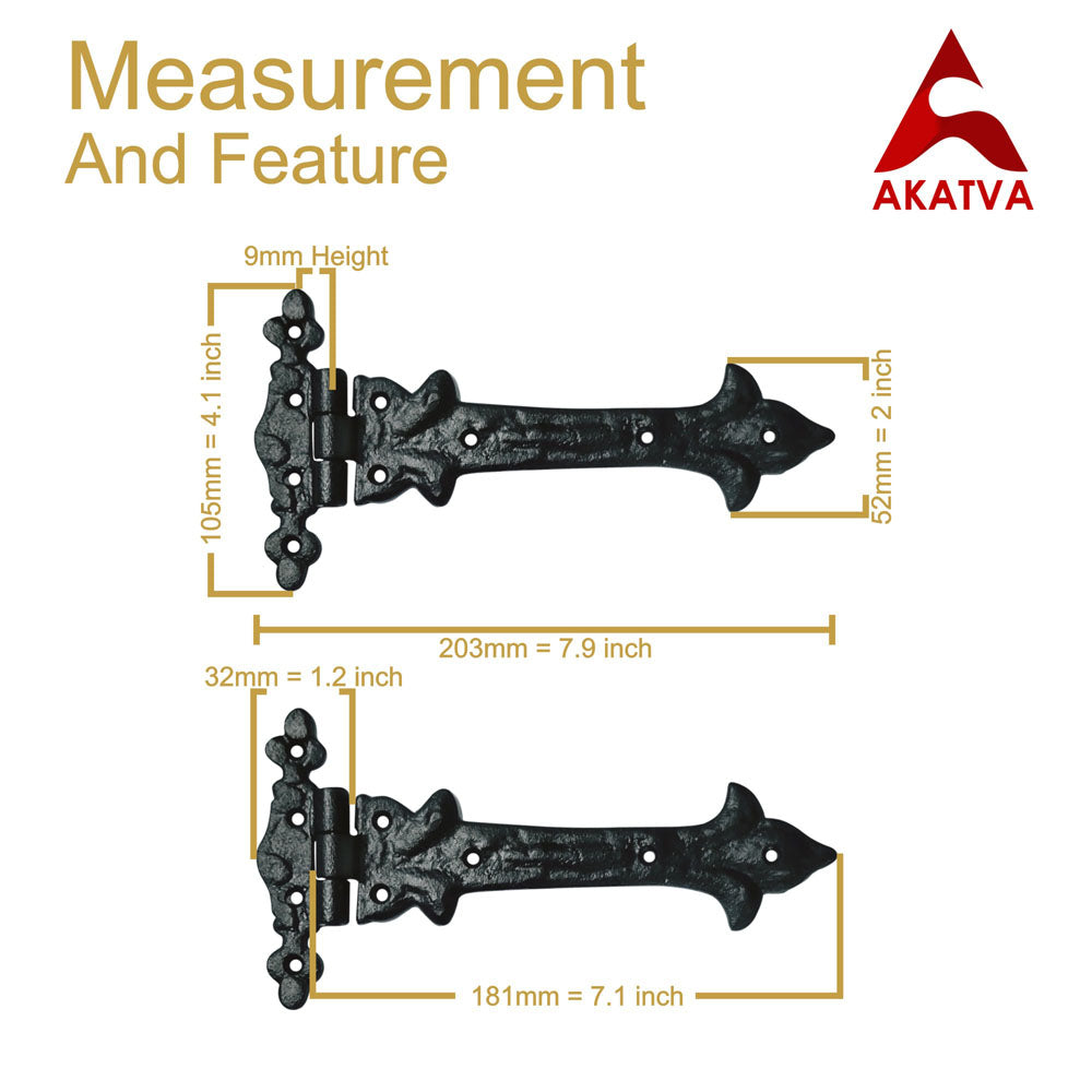 15'' Spear End Door Tee Hinges in Black Cast Iron pair 