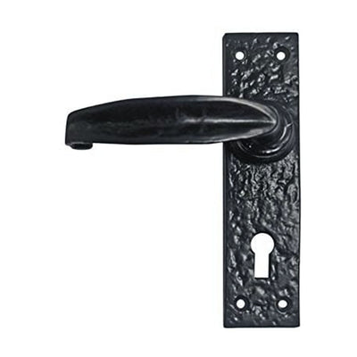IRON DOOR HANDLE WITH PLATE - BLACK POWDER COATED FINISH