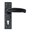 IRON DOOR HANDLE WITH PLATE - BLACK POWDER COATED FINISH