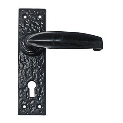 IRON DOOR HANDLE WITH PLATE - BLACK POWDER COATED FINISH