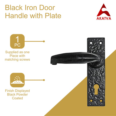 IRON DOOR HANDLE WITH PLATE - BLACK POWDER COATED FINISH