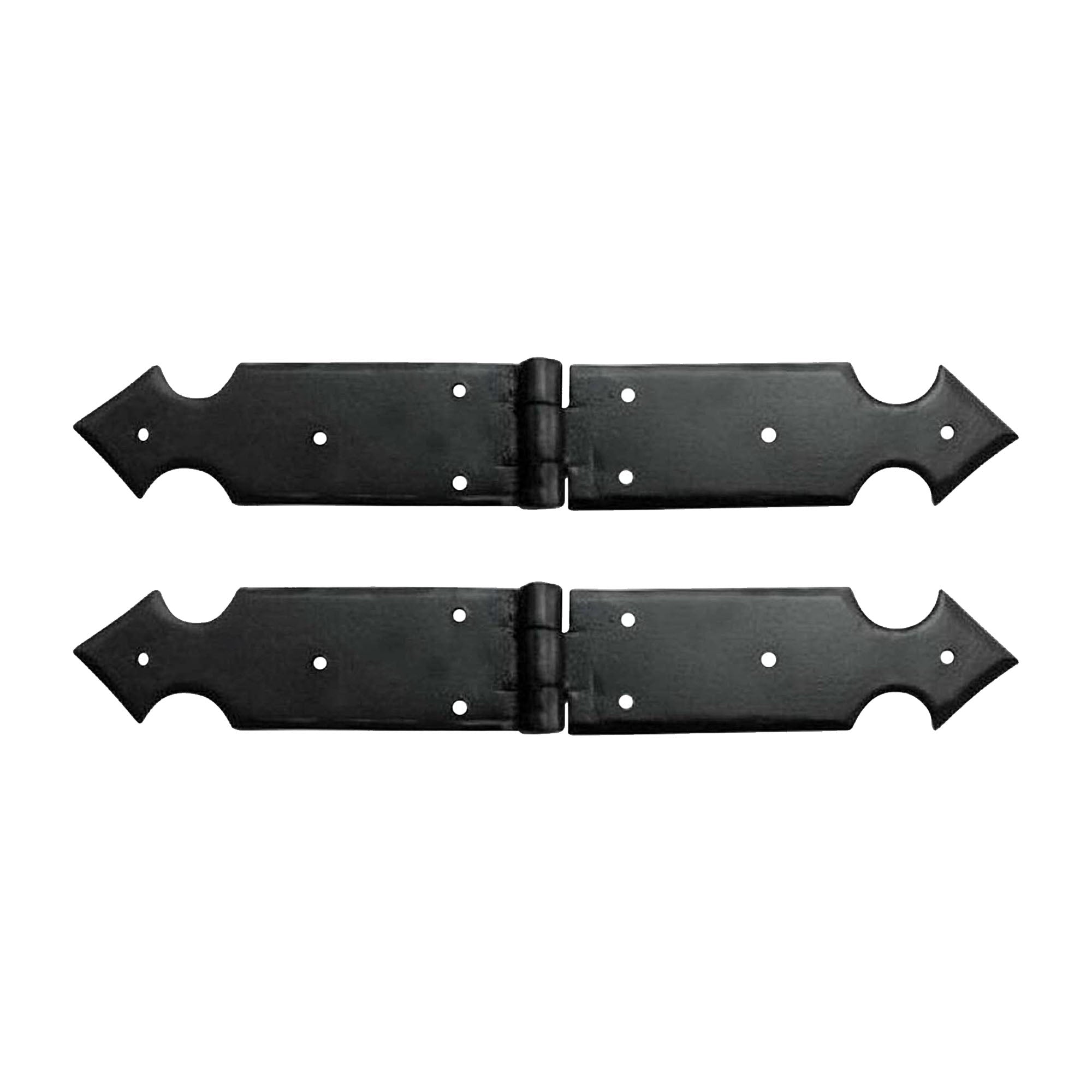 Black Antique Iron Hand Forged Double Strap Hinge Set - 2 Piece Gate Hinges for Wooden and Metal Fences, Doors, Cabinets - Black Powder Coated Finish
