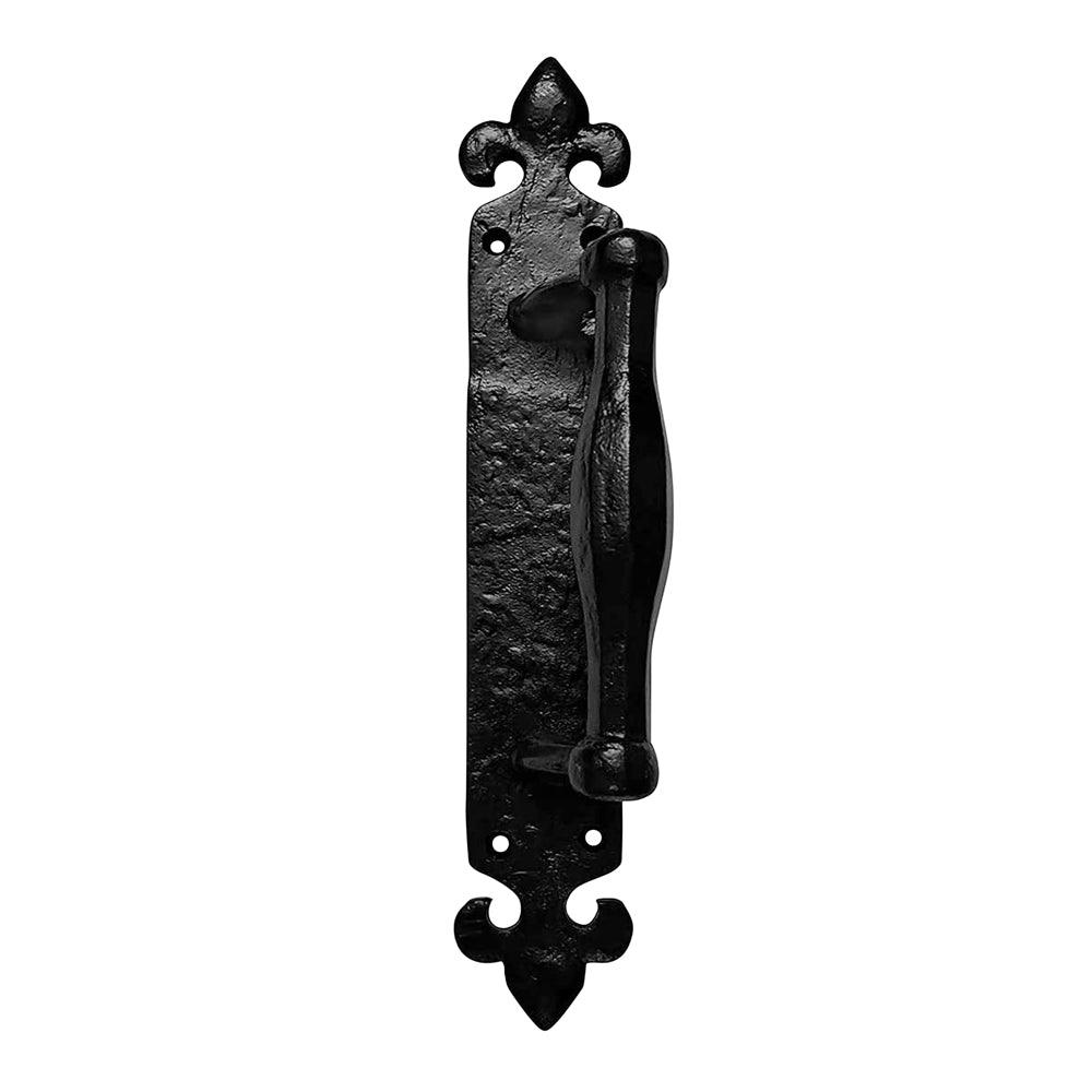 10.5" "Draa" Iron Door Pull with Plate - Black Powder Coated Finish